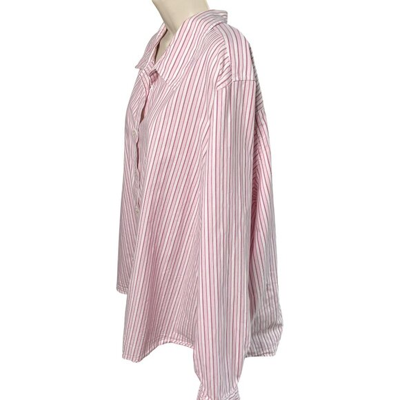 Izod Womens Button Down Shirt Stripe Pink White Size 3X - Picture 6 of 10